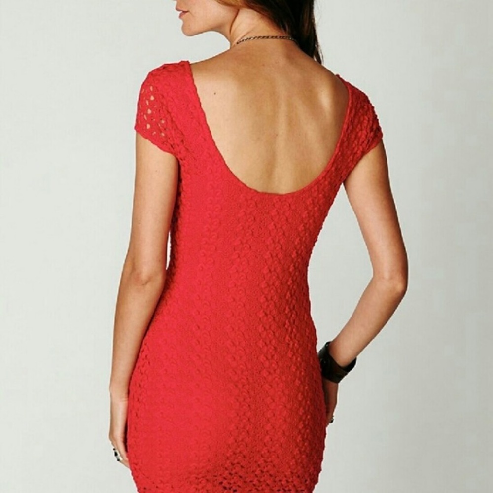 Free People Gypsy Lace Crocheted Bodycon Dress Womens Large‎ Scoop Back Bohemian